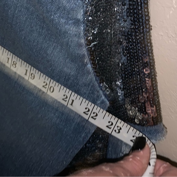 Women’s Distressed Silver Sequin Blue Denim Jacket NWT - Picture 8 of 9